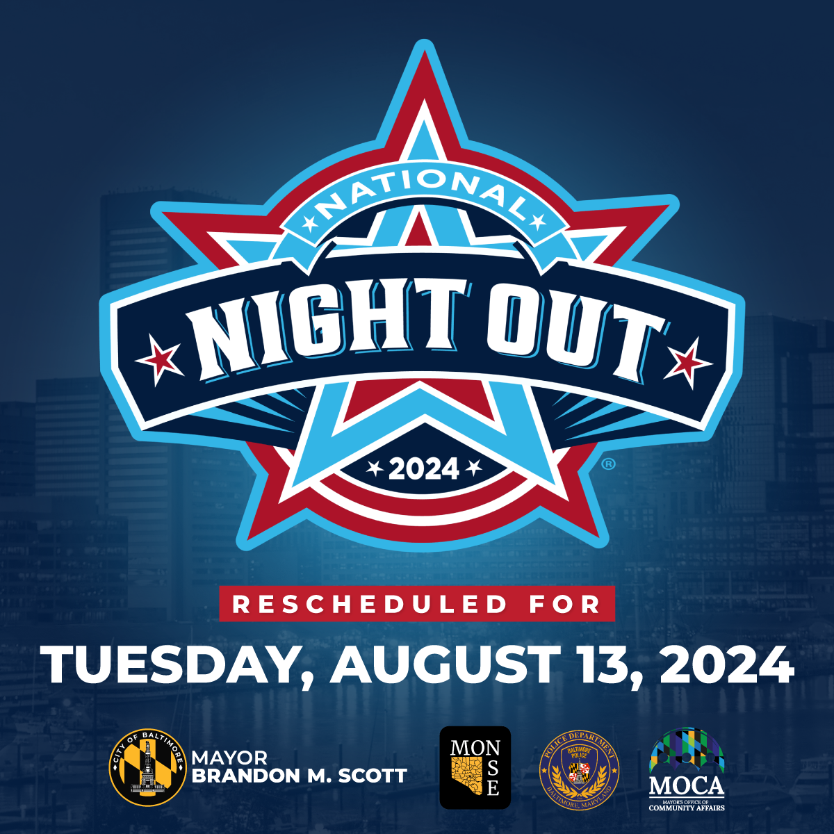 National Night Out Rescheduled for Tuesday, August 13, 2024